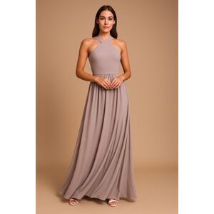 Lulu’s Air of Romance Taupe Maxi Dress Size L